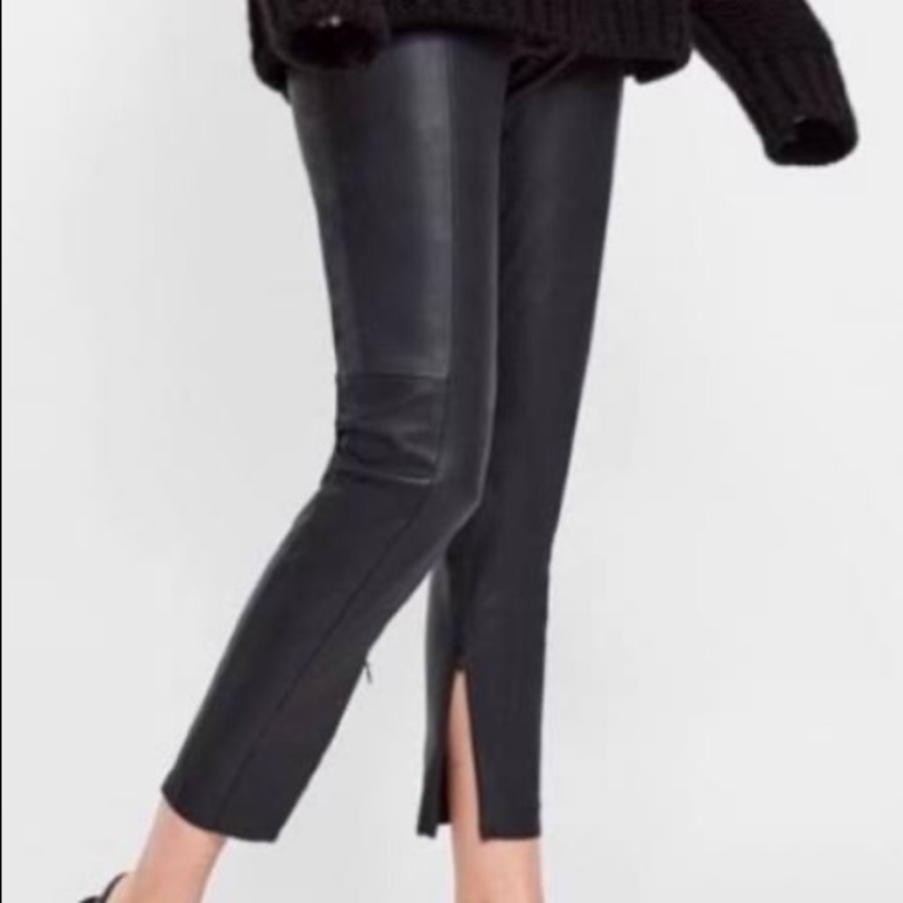 ZARA Black HighRiseVeganLeatherPant w/side slit